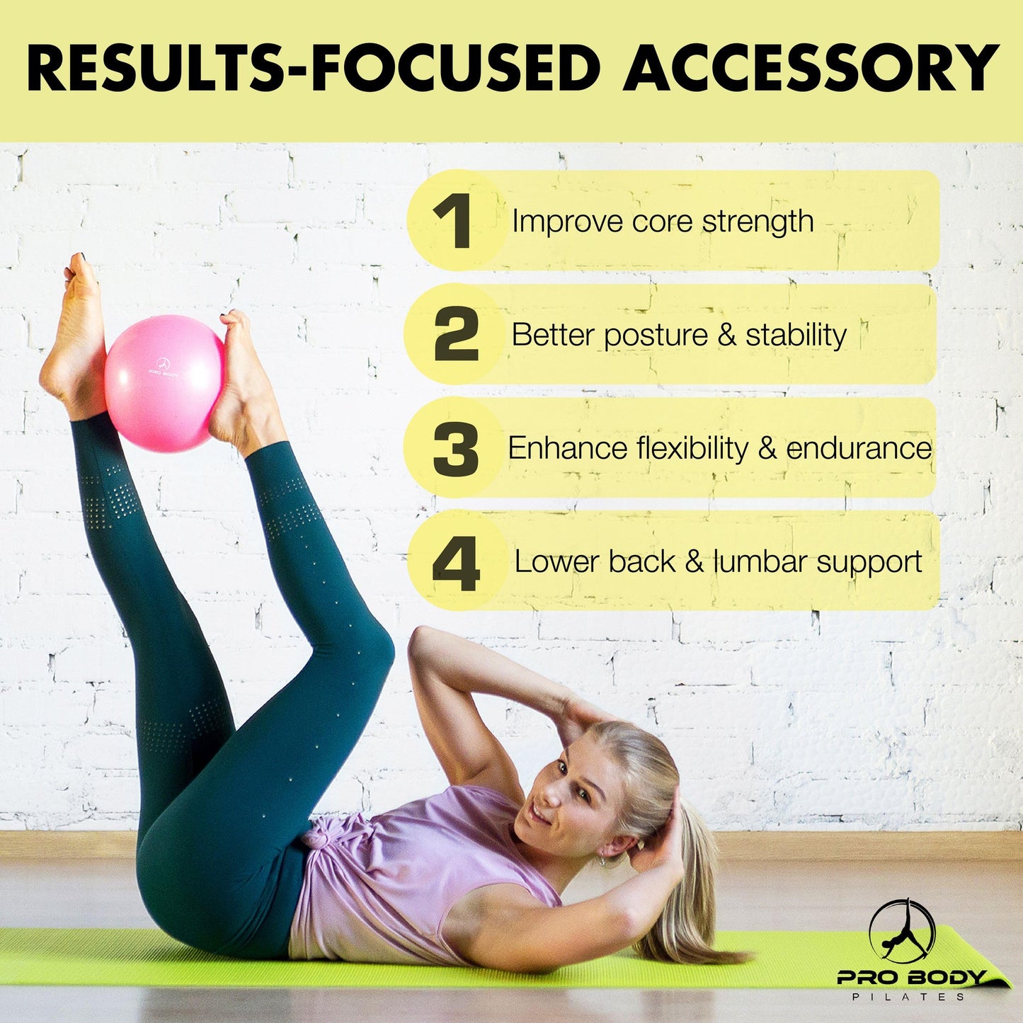 ProBody Pilates Small Exercise Ball with Pump - 9 Inch Workout Ball for Stability, Barre, Yoga, Core & Physical Therapy, Home Gym & Office Use (Pink)