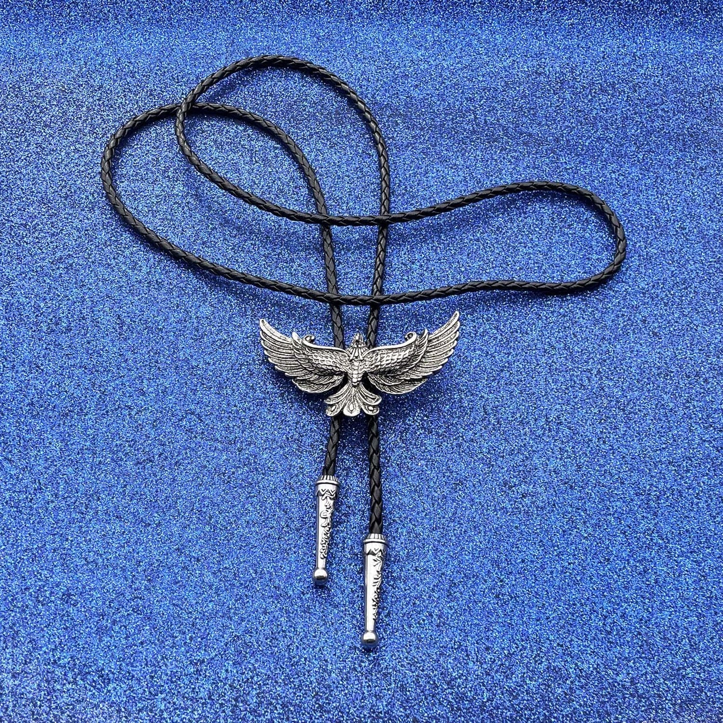 BRBAM Vintage Style Bolo Tie Western Cowboy Leather Rodeo Bolo Bola Tie Necktie for Man(Phoenix-Silver), Medium