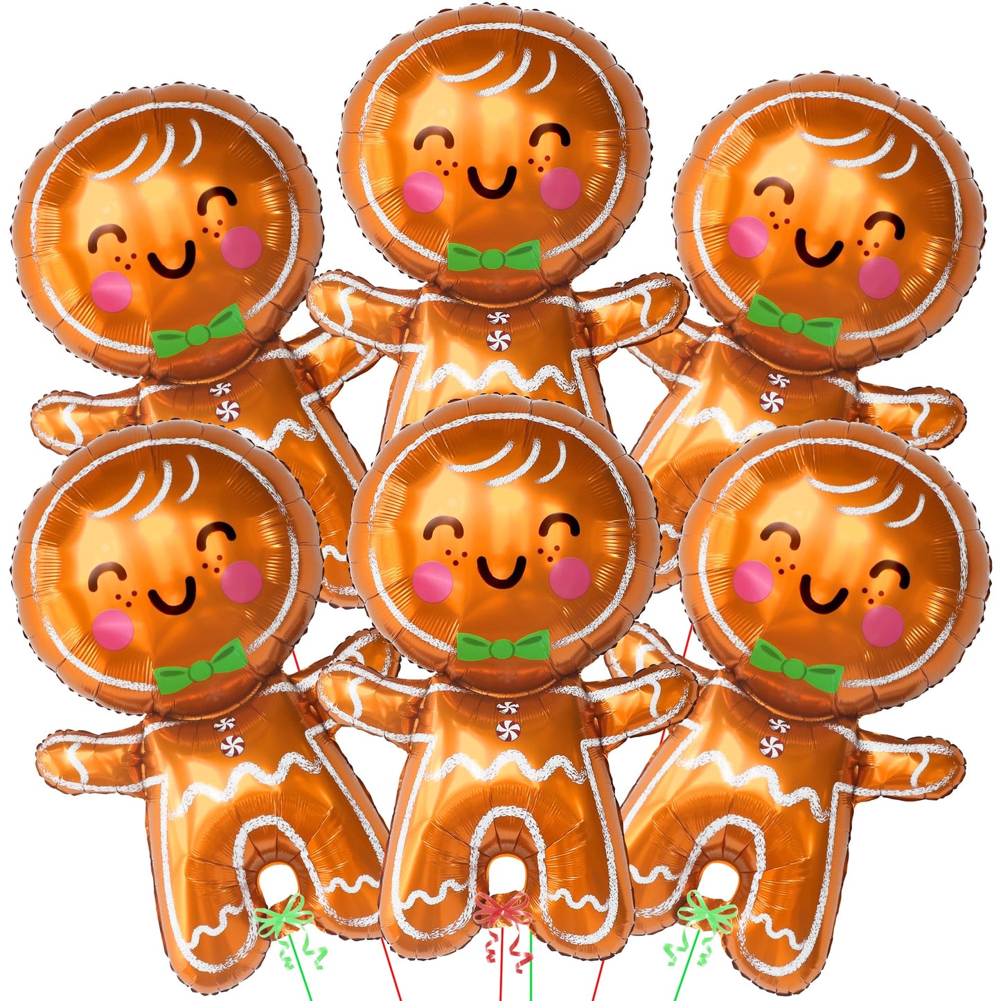 KatchOn, Big Merry Christmas Gingerbread Balloons - Pack of 6 | Gingerbread Man Balloon for Christmas Decorations | Foil Balloons for Xmas Decorations Indoor | Xmas Party Decor