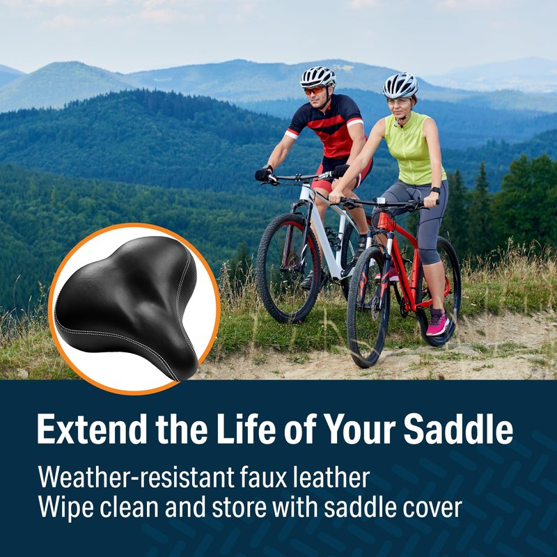 Bikeroo Extra Wide Replacement Saddle - Fits Indoor & Outdoor Bicycles - Steel Spring & Elastomer Suspension - Center Cutout - Memory Foam - Outdoor