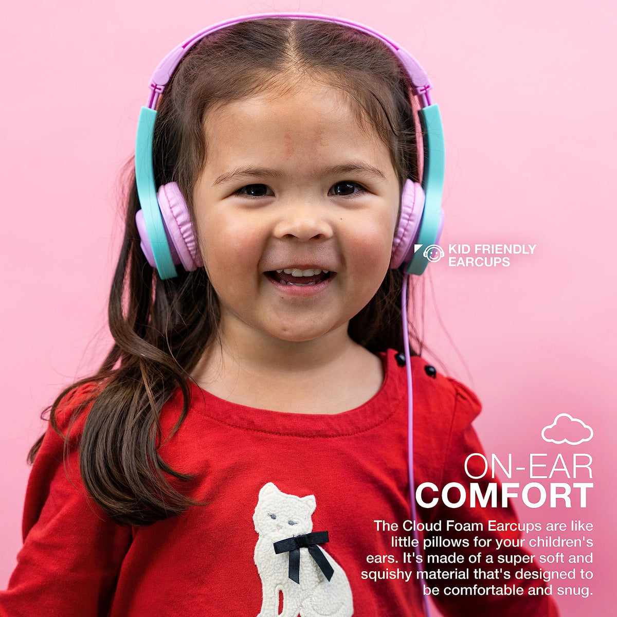 JLab JBuddies Folding Kids Wired Headphones Gen 2, Pink/Teal, Toddler Headphones, Noise Isolation, Kids Safe, Volume Limiting, for Children Ages 2+