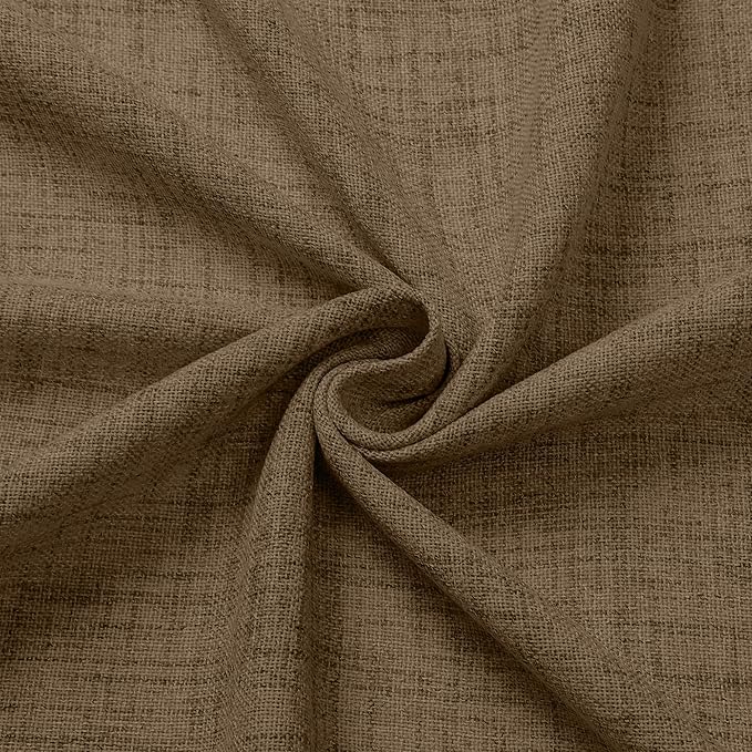 Tollpiz Short Linen Curtains Living Room Rod Pocket Semi Sheer Curtain Burlap Light Filtering Thick Linen Drapes for Bedroom, 54 x 54 inches Long, Brown, Set of 2 Panels