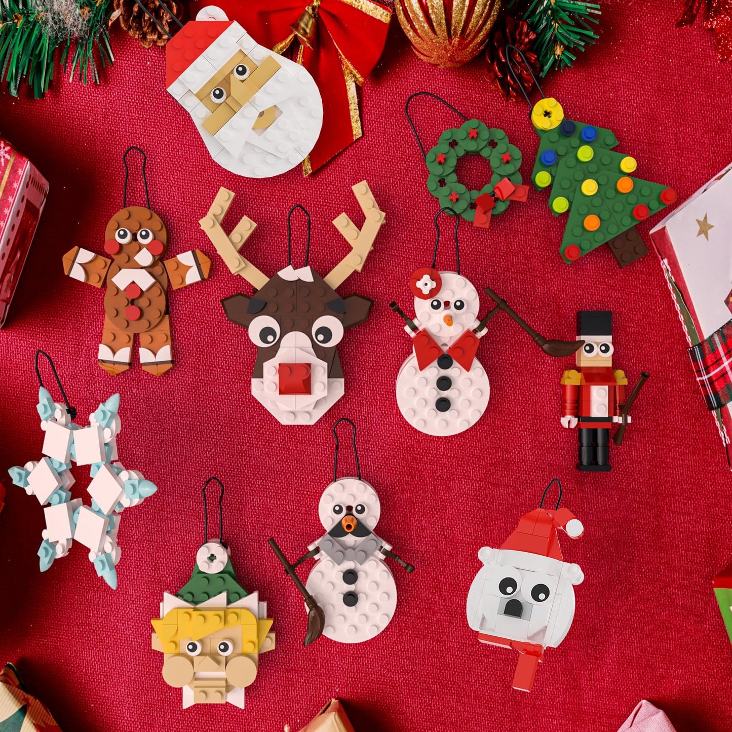 Tenhorses Christmas Tree Ornament 11-in-1 Building Sets, Wreath, Santa, Snowman, Nutcracker, Polar Bear, Gingerbread, Reindeer, Snowflake, Hanging Christmas Decor Toys Gift for Girls Boys or Kids.