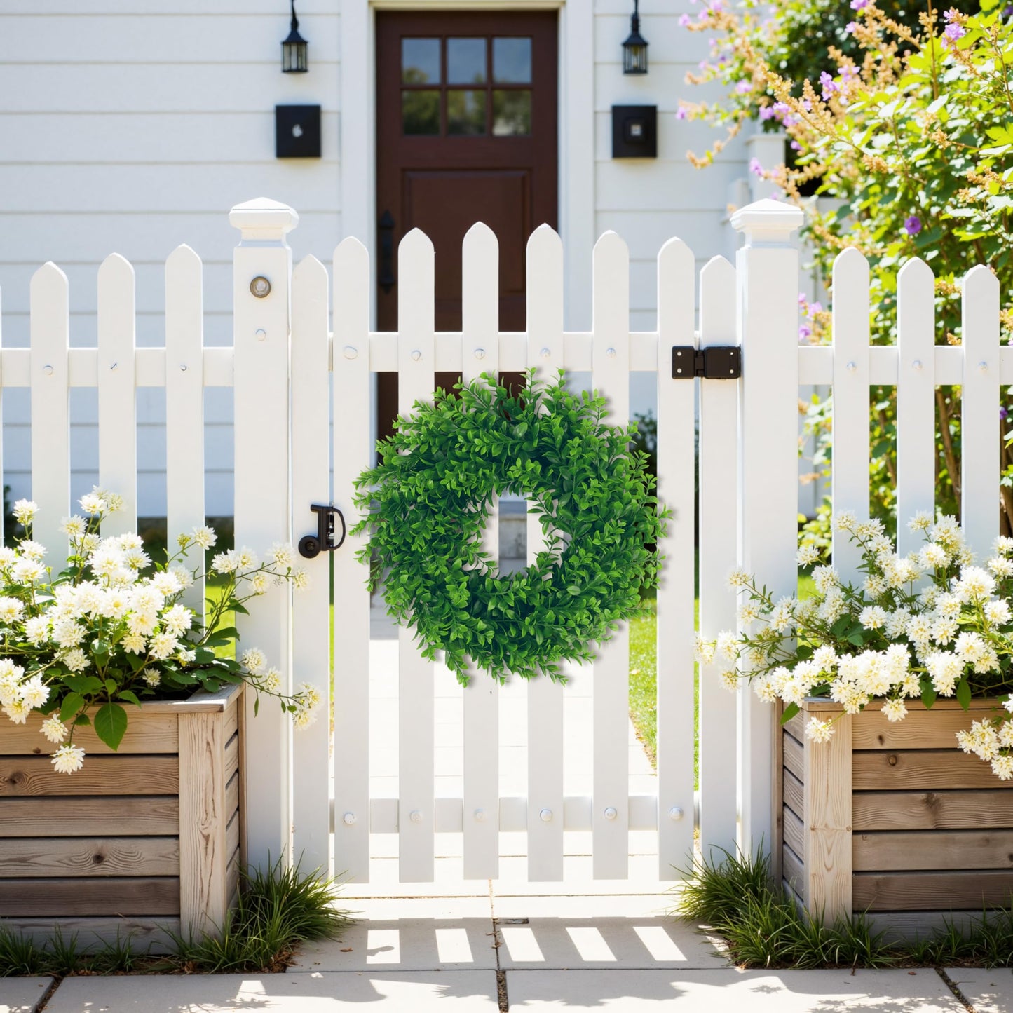 U'Artlines 17inch Front Door Wreaths Artificial Spring Summer Greenery Hanging Garland for Home Wedding Wall Window Decoration (17'inch Boxwood,1)