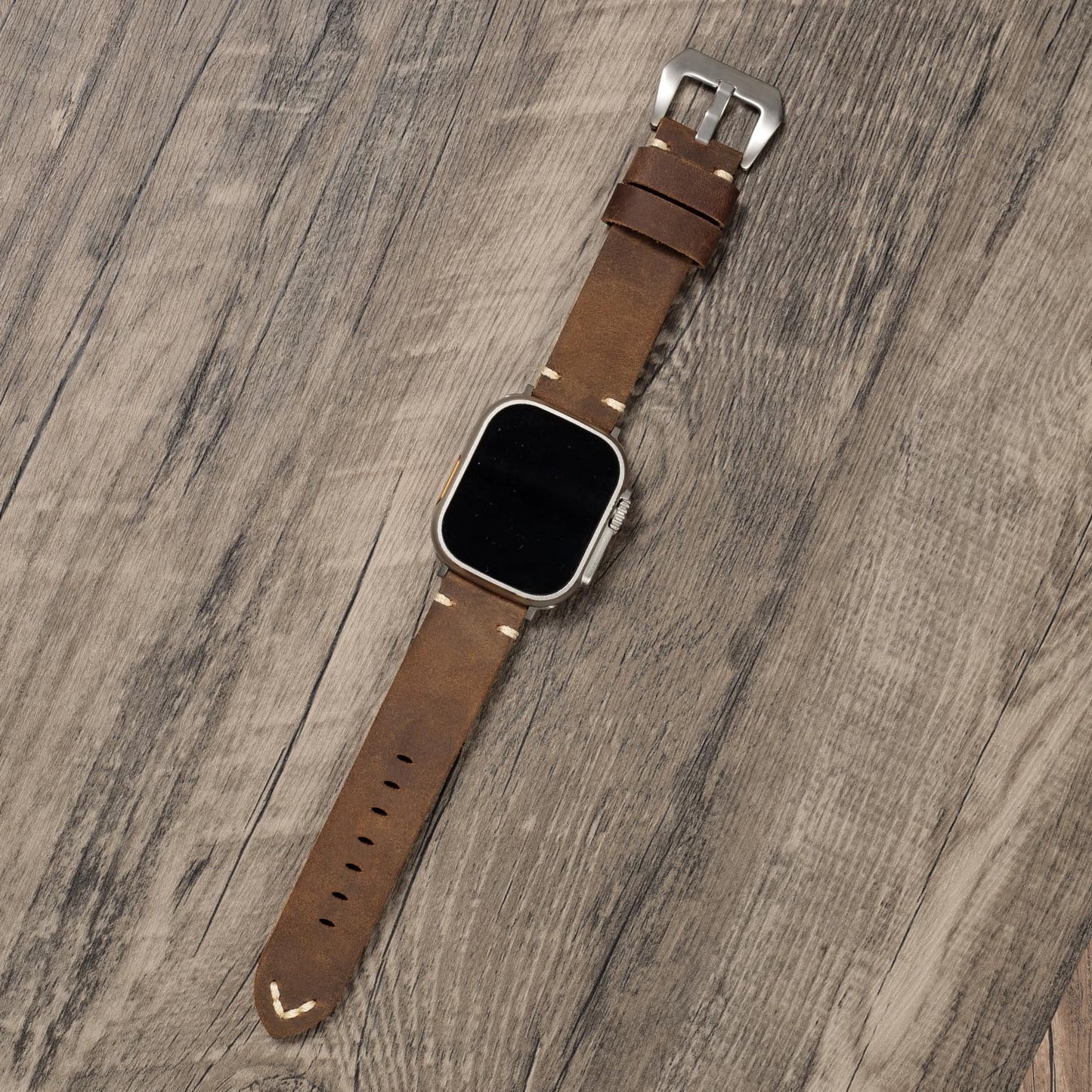 Handmade Double Sided Leather Bands Compatible with Apple Watch Ultra 2/Ultra Band 49mm 46mm 45mm 44mm 42mm ,Men Retro Design Grain Genuine Leather Band For iWatch Series SE 10 9 8 7 6 5 4 3 2 1
