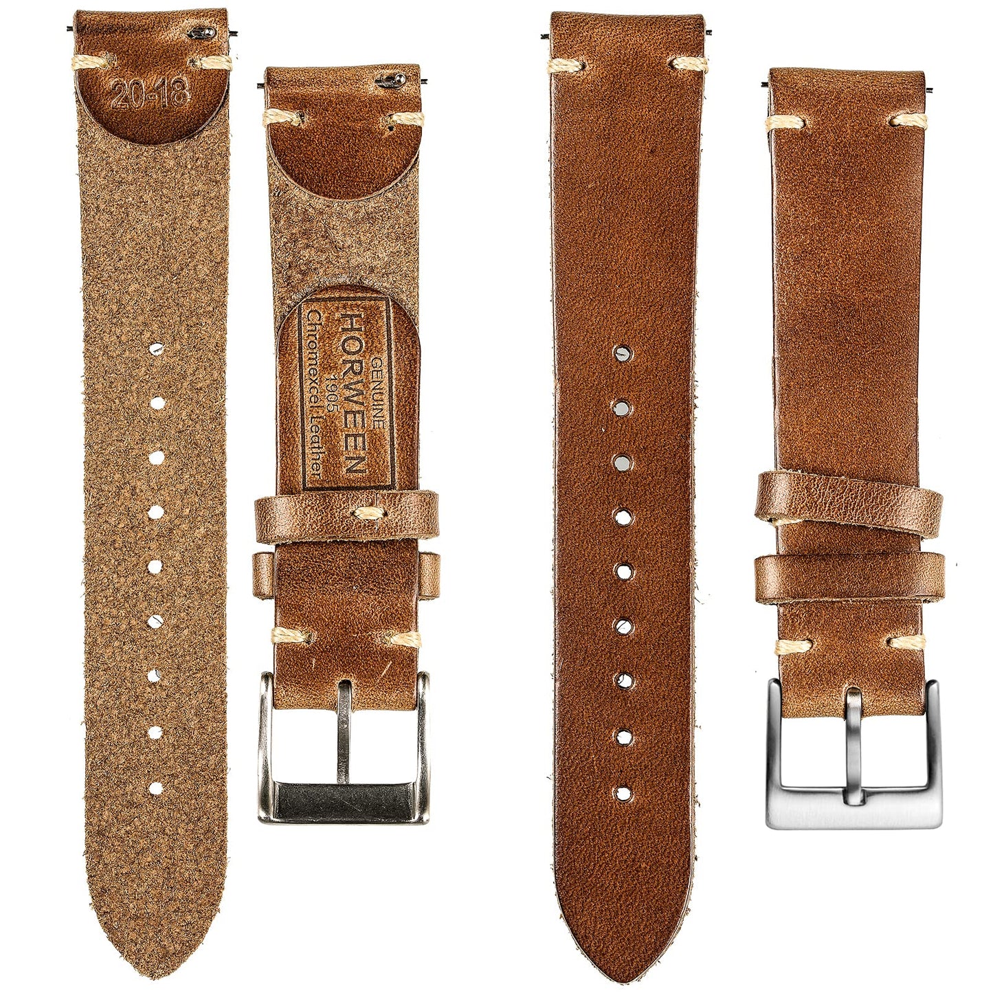 Horween Leather Watch Bands for Men, 18mm Watch Strap Quick Release Vintage Watch Wrap with Heavy Duty Dust Buckle