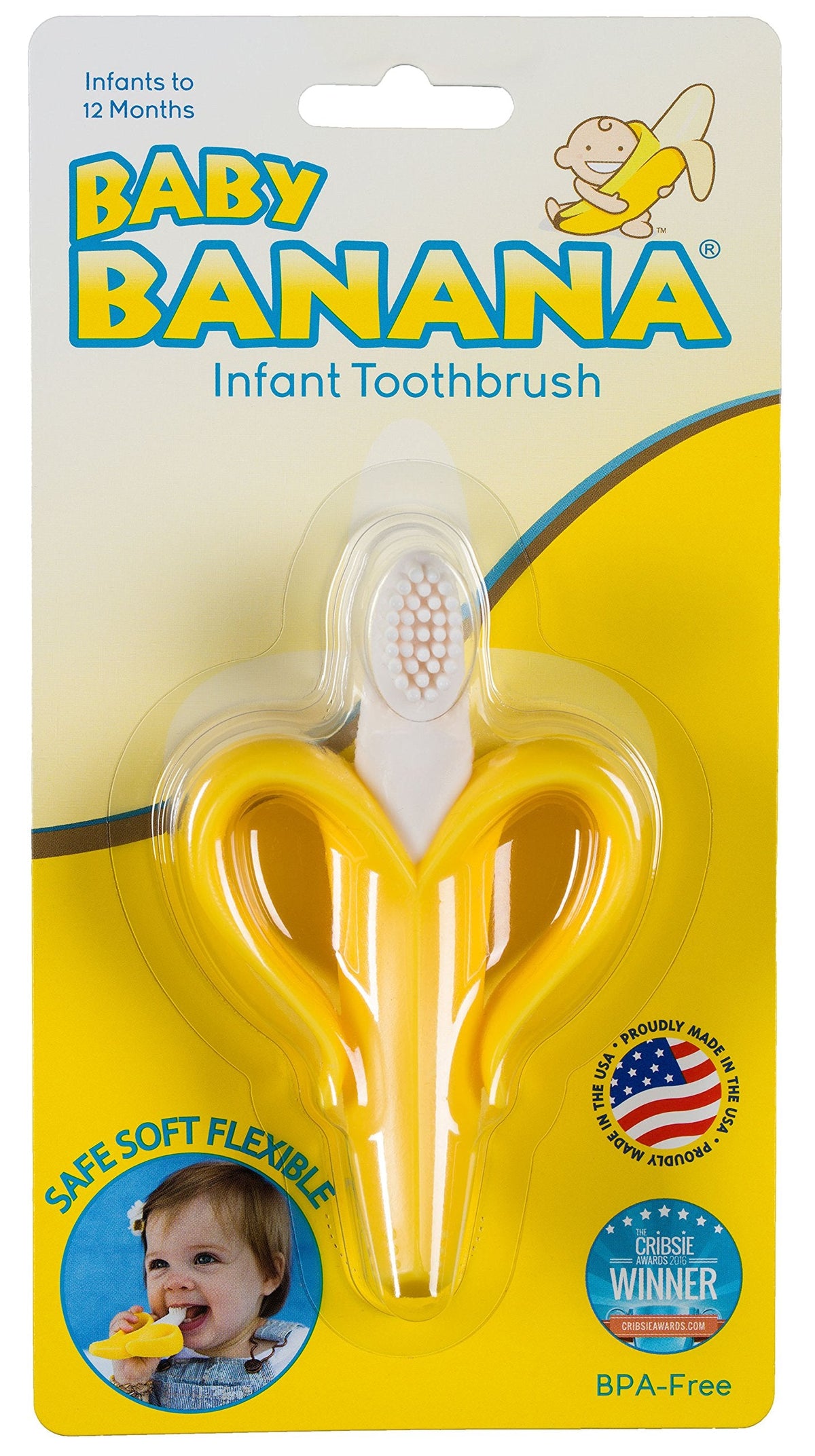 The Original Baby Banana Toothbrush Teether Toy, for Babies Infants Toddlers; USA Family-Owned Business; Teething Relief for Sore Gums, Massaging Soothing; Safest Food Grade Silicone