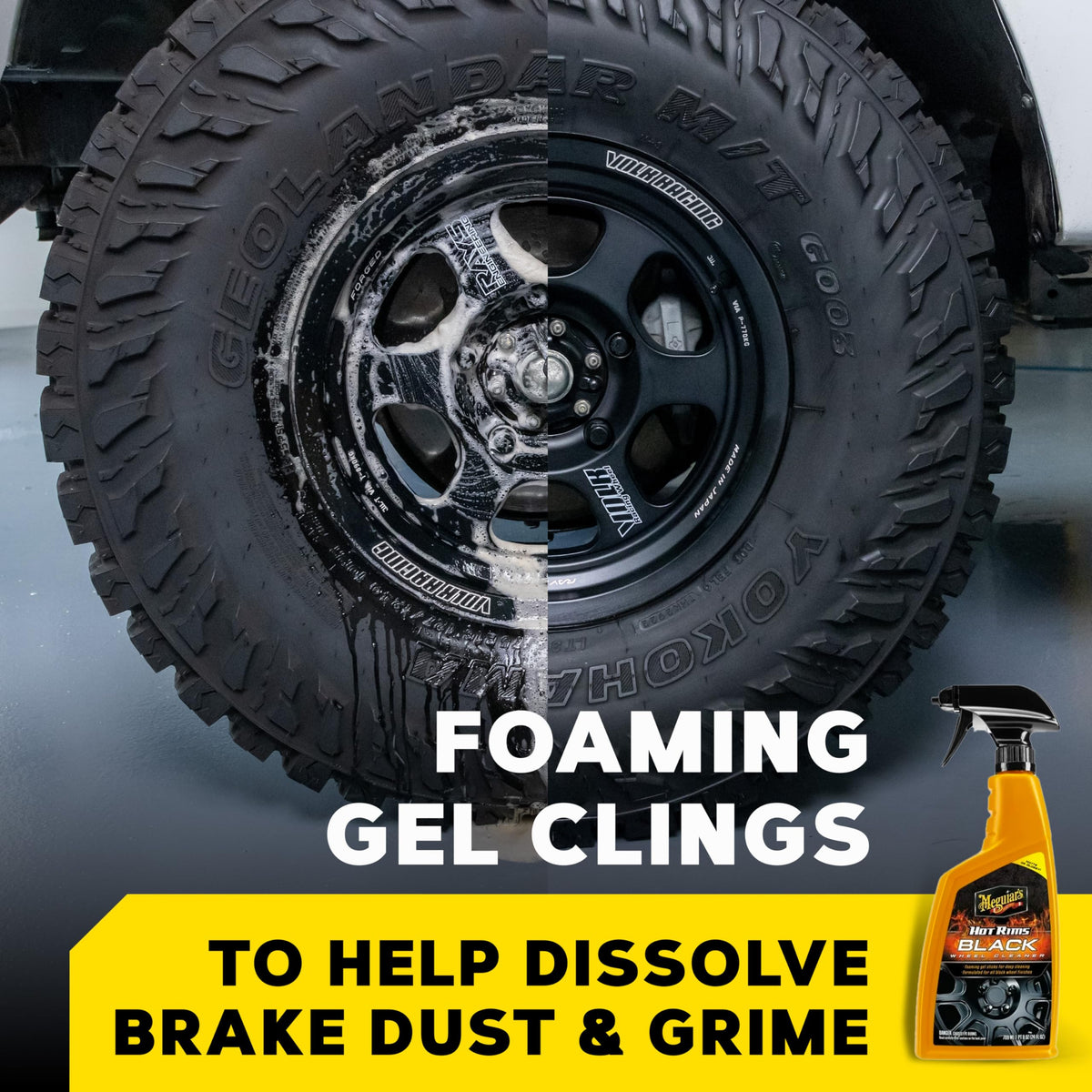 Meguiar's Hot Rims Black Wheel Cleaner, Deep Foaming Gel Specially Formulated to Effectively Clean Matte, Gloss, Satin, and Chrome Black Wheels, 24 Oz Spray Bottle