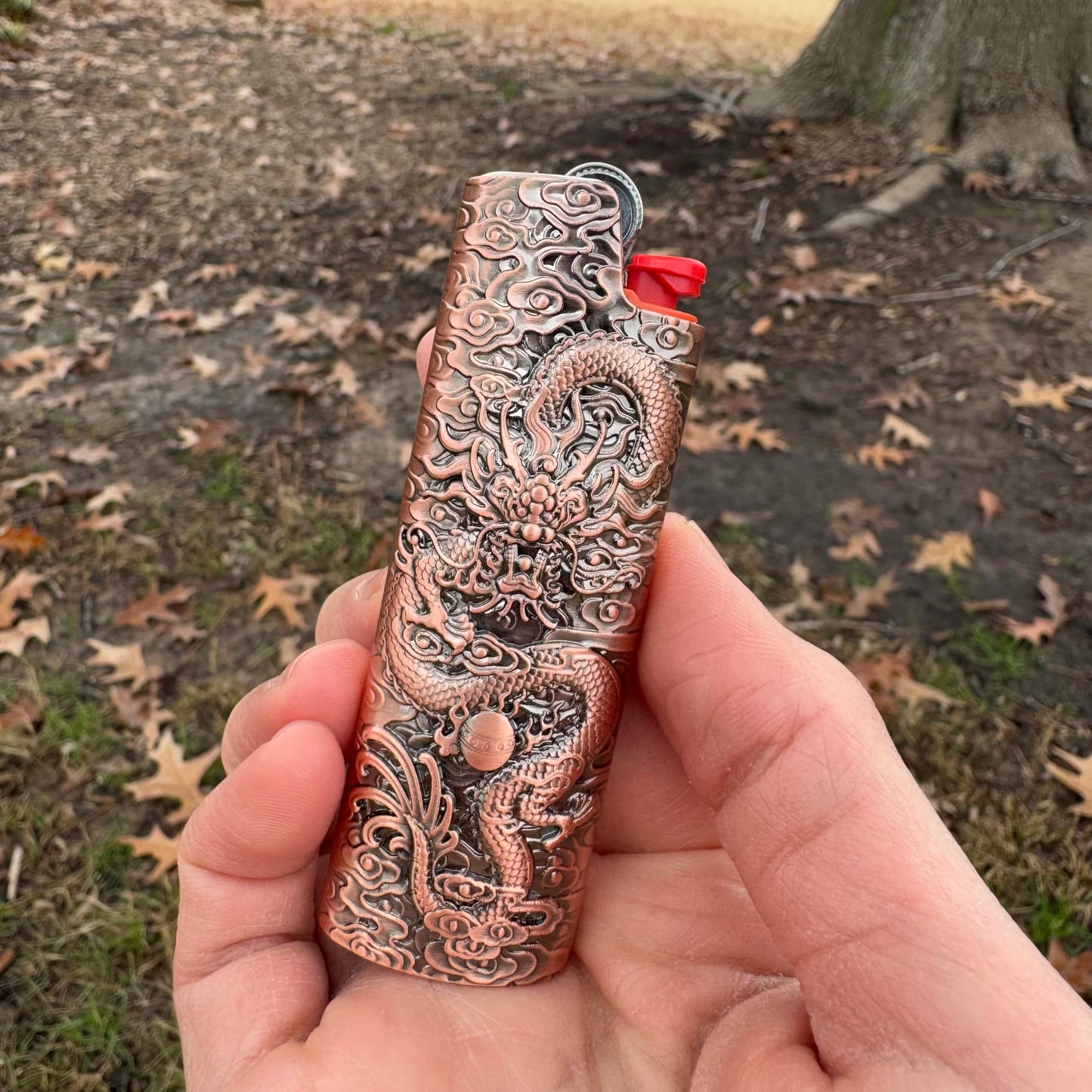 Metal Lighter Case Fits BIC Standard Full-Size J6 Lighter,Durable Holder Cover Compatible with BIC Dragon and Clouds Design in Bronze or Rose Gold (Rose Gold)