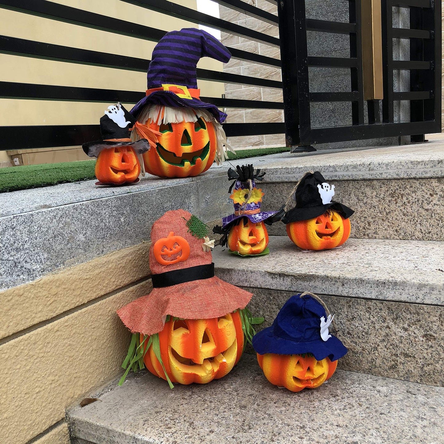 JOYIN 6 Pcs Light Up Pumpkins Halloween Decorations Outdoor Indoor Jack O Lanterns Decor LED Foam Home Large Trick Or Treat Bucket