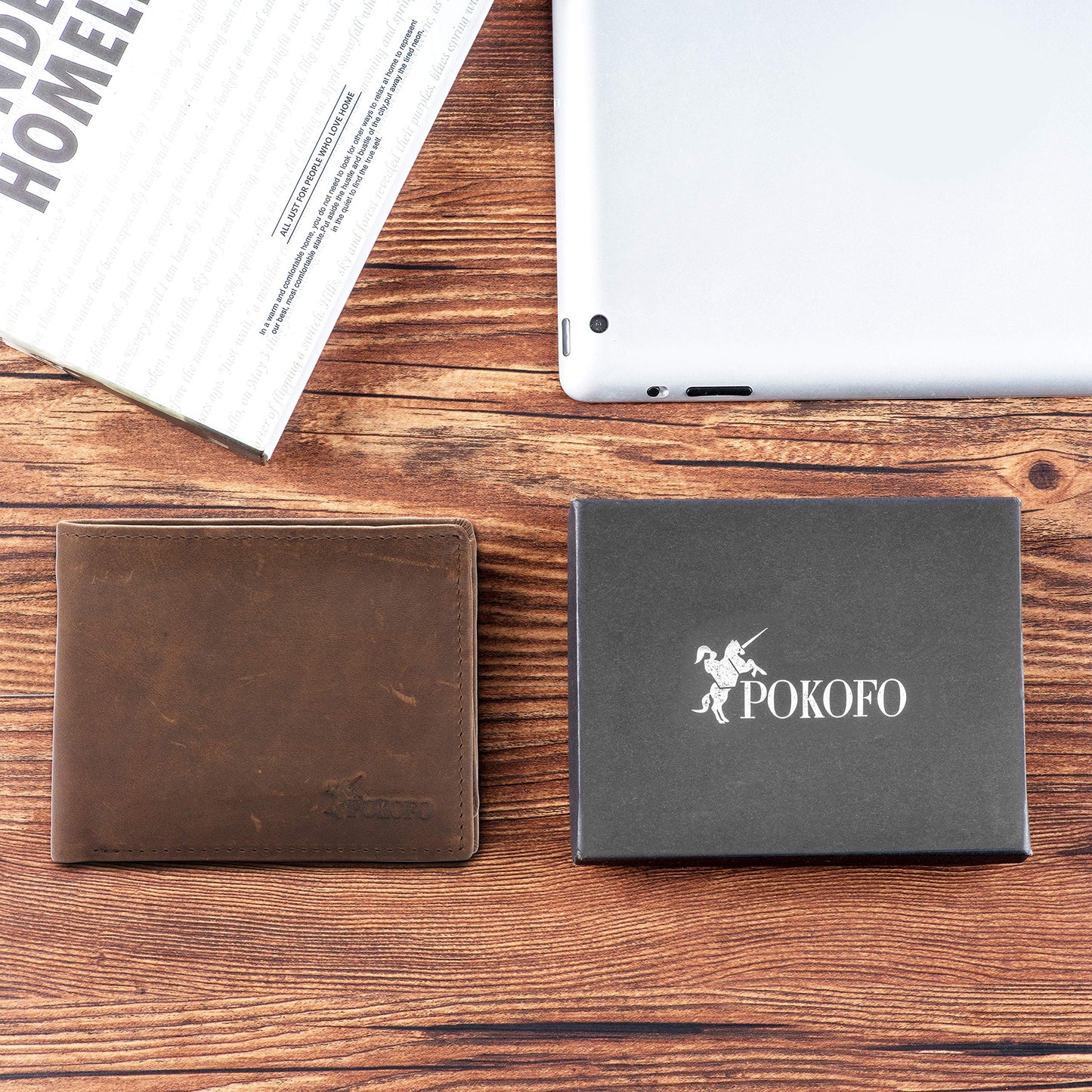 POKOFO RFID Blocking Genuine Leather Bifold Wallet for Men with Zipper and Coin Pocket (Coffee)