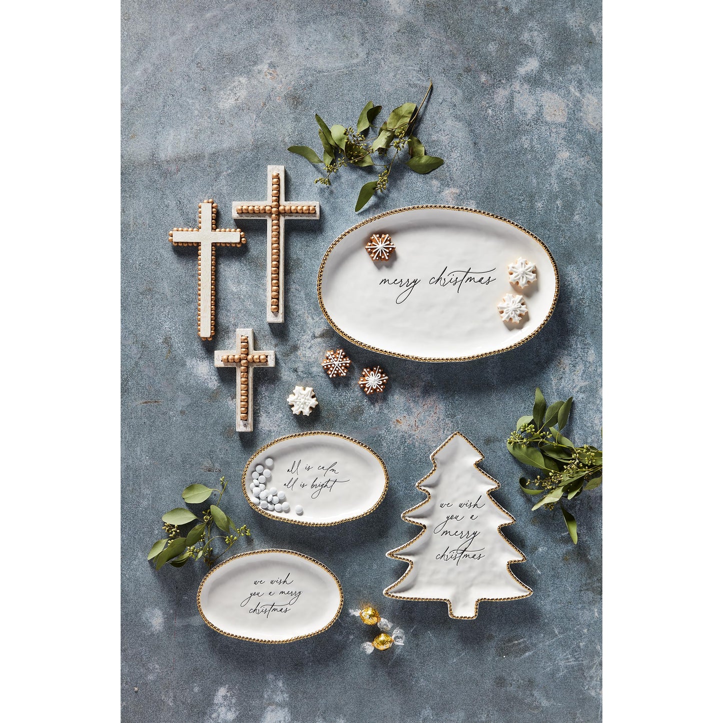 Mud Pie Christmas Tree Beaded Platter; 12 3/4" x 10 1/4"