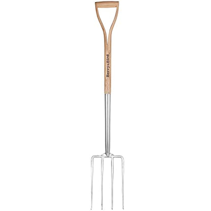 Berry&Bird Garden Digging Fork, 37.4" Stainless Steel Garden Spading Fork with D-Grip Handle, 4-Tine Heavy Duty Long Handled Pitchfork with Ash Wood Handle for Digging, Planting, Cultivating, Aerating