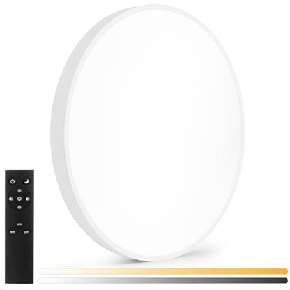 24 Inch Flush Mount Ceiling Light Fixture, Dimmable with Remote, 3000K-6500K Adjustable Color, 48W 4800Lm Ultra Thin Modern Round LED Ceiling Light, White for Bedroom, Kitchen, Living Room