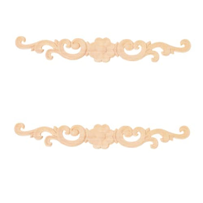 MUXSAM Wood Appliques Decorative Carved Onlays, Long Wooden Decals DIY Furniture Decor Rosette Carvings for Door Cabinet Mirror Dresser Bed Wall Fireplace Mantels, 2-Pack, 27x4cm/10.7"x1.6"