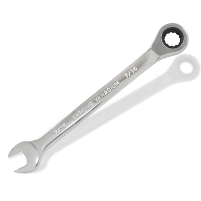 2 Pcs 7/16 Inch Ratchet Wrench Imperial Ratcheting Combination Wrench Set, 12 Point, 72 Teeth for Projects SAE Tight Spaces
