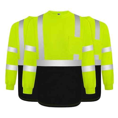 TCCFCCT Hi Vis Shirts for Men Class 3 Long Sleeve High Visibility Shirts for Men Women Construction Work, Surveyors, Meets Ansi, Yellow XL 3pcs