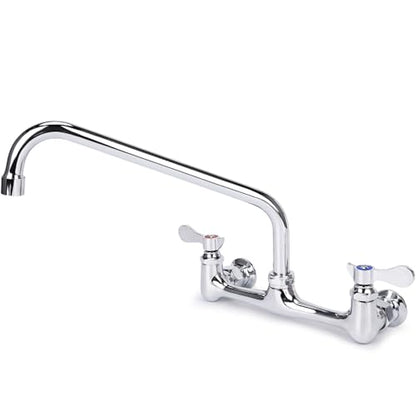 Wall Mount Kitchen Faucet 8" Center Commercial Sink Faucet with 12" Swivel Spout Dual Handles Brass Utility Sink Faucet for Laundry Room Restaurant Polish Chrome