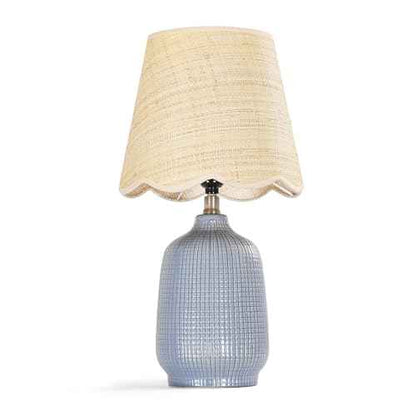 Pia Ricco 19" Modern Ceramic Table Lamp for Living Room Gray Bule Base Desk Lamps for Bedroom Farmhouse Bedside Nightstand Lamp End Table Lamps,Bule,Rattan Shade