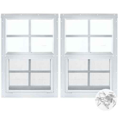 12" x 18" Shed Window, 2 Pack White Flush Mount Household Windows with Tempered Glass and Fiberglass Screen for Shed, Garage, Chicken Coop, Playhouse, Small Tiny House