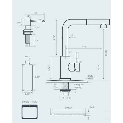 FORIOUS Kitchen Faucet with Soap Dispenser, Brushed Nickel Stainless Steel Sink Faucet with Pull Out Sprayer Modern Single Handle Suitable for Bar RV Farhouse Laundry Outdoor