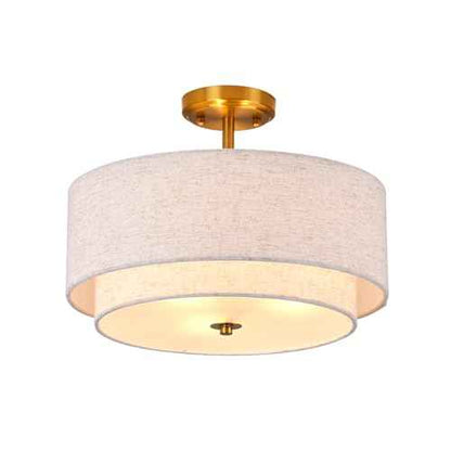 3-Light Semi Flush Mount Ceiling Light Fixture, 16" Gold Drum Light Fixture, Modern Close to Ceiling Light with 2-Laye Fabric Shade Lamps for Bedroom Living Dining Room Hallway Entryway Foyer