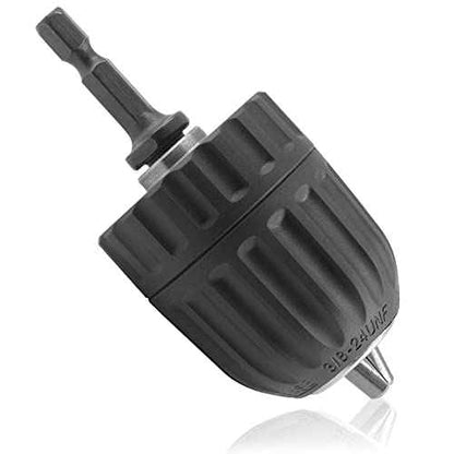 Biaungdo 3/8" Keyless Drill Chuck Adapter 0.8-10mm, 1/4-Inch Hex Shank Drill Chuck Adapter, Quick Connect Impact Driver Conversion Tool 3/8-24UNF Mount