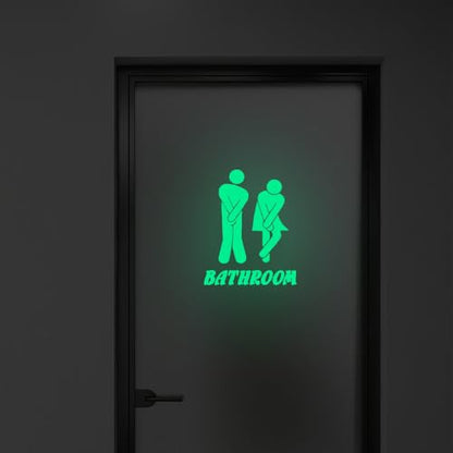 Glow in The Dark Toilet Stickers, Wall Decal for Bathroom and Bath Decorations, PET Waterproof, Kids and Adult Bathroom Signage