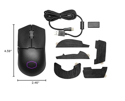 Cooler Master MM712 Wireless Gaming Mouse Black with Adjustable 19,000 DPI, 2.4GHz and Bluetooth , Ultraweave Cable, PTFE Feet, RGB Lighting and MasterPlus+ Software