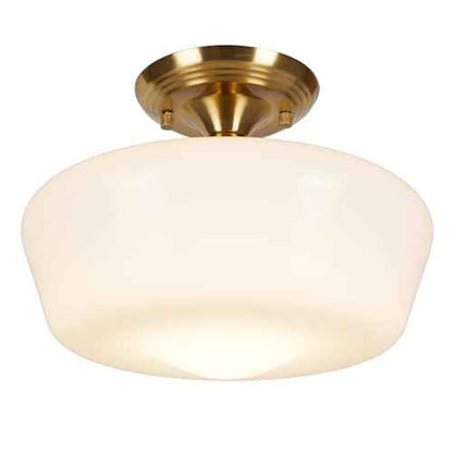 Schoolhouse Style Semi Flush Mount Ceiling Light Fixture, 12" Modern Gold Hallway Ceiling Lamp with Opal Milk Glass Shade Brass, Farmhouse Globe Light for Bedroom Kitchen Hallway Entryway Laundry