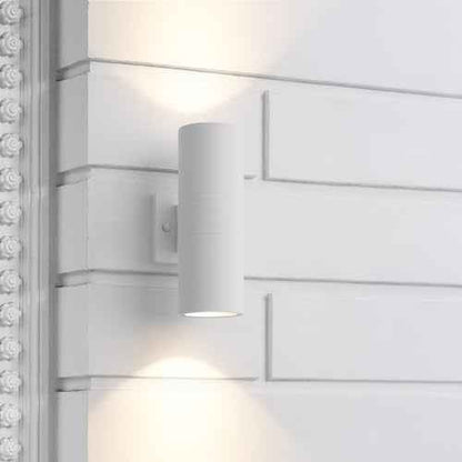 mirrea Modern Outdoor Porch Light Patio Light in 2 Lights with Aluminum Cylinder and Tempered Glass Cover Waterproof Wall Sconce 2 Pack (Matte White)