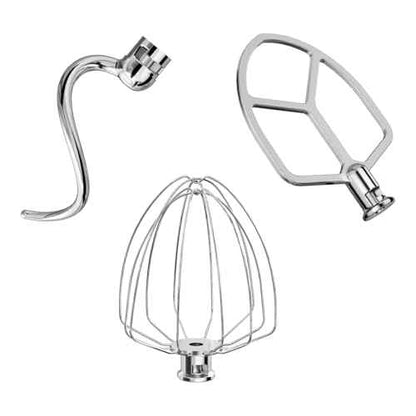 Stainless Steel Attachments 3-Piece for KitchenAid 5.5-6 QT Bowl-Lift Stand Mixer and Mixing Bowl,Includes Wire Whisk, Flat Beater, Dough Hook,Dishwasher Safe and Heavy Duty