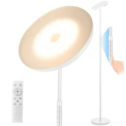 White Floor Lamp, 40W Super Bright Floor Lamps for Living Room Bedroom with Remote & Timer, Torchiere LED Floor Lamp 2700K-6500K Stepless Dimmable, Tall Standing Light Works with Smart Plug