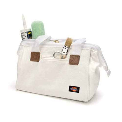 Dickies 12-Inch Durable Canvas Work Bag for Painters, Carpenters, and Builders, Heavy-Duty Zipper, Reinforced Handles, White