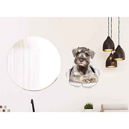 Winston & Bear 3D Curious Schnauzer Wall Decals - Miniature Schnauzer Dog Sticker for Fridge, Door, Car Window and Bumper - Retail Packaged Dog Lover Gift - 2 Pack