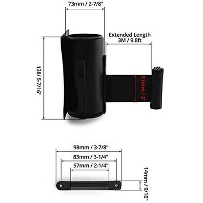 QWORK Wall Mounted Retractable Belt Barrier, 2 Pack Crowd Control Wall Barrier with 10' Belt for Retail Stores, Airports, Banks, School