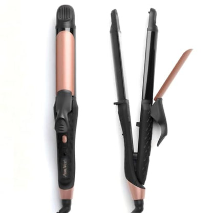 Dual Voltage Curling Iron 2-in-1 Curling Iron 1 Inch,(100V~240V) Dual Voltage Hair Straightener Travel CurlingIron European Flat Iron(Black)