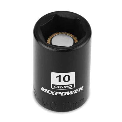 MIXPOWER 1/4" Drive Shallow Magnetic Impact Socket, 6 Point, 10mm, Metric, CR-MO