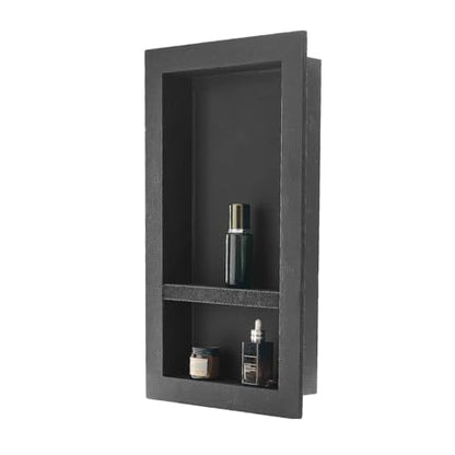 VEVOR Shower Niche, 16 x 28 x 4 inch Recessed Wall Niche with Movable Divider Shelf, Modern Soap & Shampoo Storage Organizer, Square Corners, Sealed Waterproof Design, Black for Bathroom Shower
