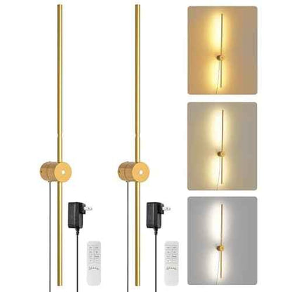 33" Wall Sconces Set of 2 with Remote Control, Dimming & 3 Color Temperatures, Plug-in Gold Wall Lights for Bedroom, Living Room, Adjustable Brightness & Rotatable Lamp Post, D09YBP205