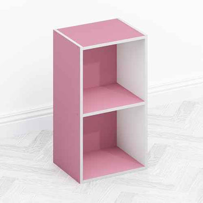 Furinno TOMI Book Shelf, 2-Tier Modern Bookshelf, Open Shelves Bookcase 9 x 12 x 21, for Living Room, Bedroom, Home Office, Pink