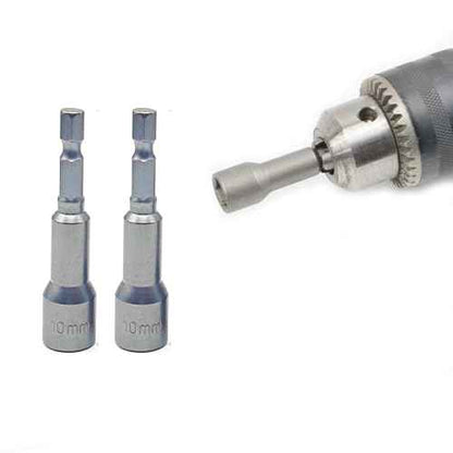 2pcs 1/4" Impact Driver Bit Set - 10mm Nut Driver, Magnetic Socket, 65mm Length, Metric