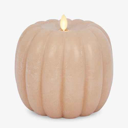 Luminara Tall Pumpkin Figural Flameless Flickering Moving Flame LED Candle (5.7" x 5.5"), Chalky Finish Real Unscented Wax, Time Function (Irish Cream)