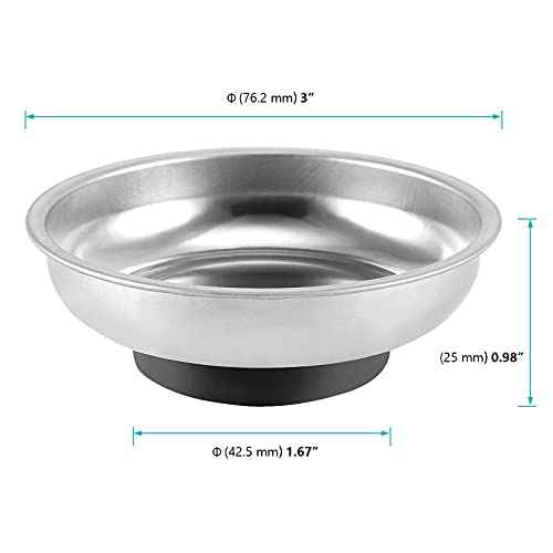 FUNSUEI 10 Packs 3 Inches Magnetic Tray, Stainless Steel Magnetic Bowl, Round Magnetic Parts Tray for Pins, Screws, Bolts, Nuts, Small Parts