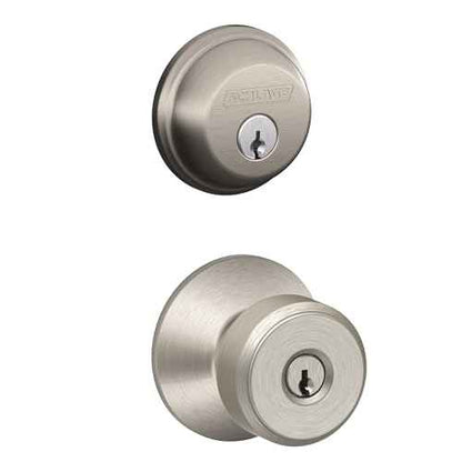 Schlage FB50 N V BWE 619 Single Cylinder Deadbolt and Keyed Entry Bowery Knob, Satin Nickel
