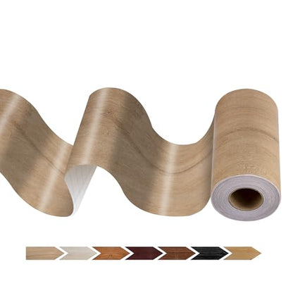 JUNART Wood Grain Repair Tape(10cm¡¿1000cm), Self-Adhesive Waterproof Realistic Textured Repair Duct Tape for Tables, Baseboards, Doors, Windows, and Floors with Plastic Scraper(Yellow Teak)