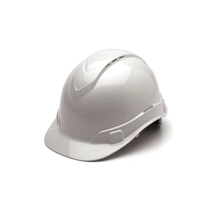 PYRAMEX Ridgeline Cap Style Hard Hat, Vented, 4-Point Ratchet Suspension, Shiny White Graphite Pattern