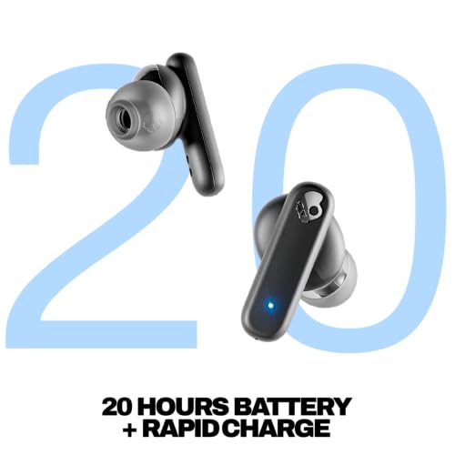 Skullcandy Smokin’ Buds Wireless Earbuds, Bluetooth Headphones, Noise Isolating Fit, Up to 20 Hours Battery, IPX4 Sweat and Water Resistant, Microphone for iPhone Android - True Black