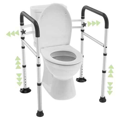 Toilet Safety Rails for Seniors - Adjustable & Foldable Medical Toilet Safety Frame - Heavy Duty Stand Alone Toilet Handles Support for Elderly Disabled & Handicap - Fits Most Toilets (380 lb)