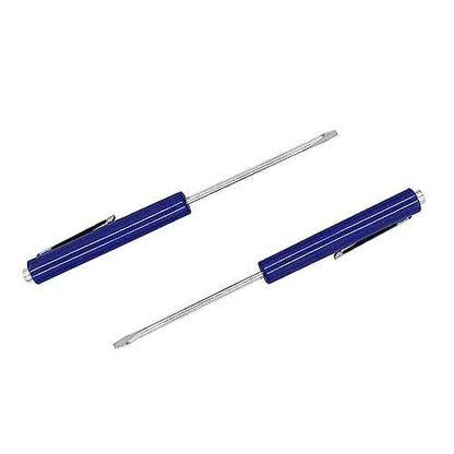 Mini Pocket Screwdriver Blue Portable Screwdriver Slotted Screw Driver with Strong Magnetic Slotted Tips 2Pcs